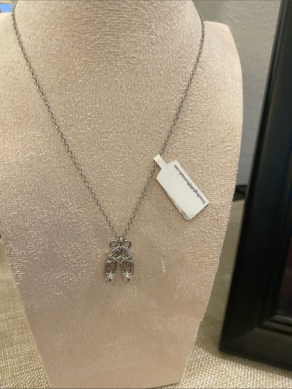 Ballet Slippers Pendant Necklace in Silver Tone with Pink Accents